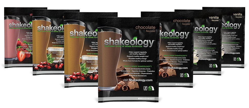 Bags of Shakeology in assorted flavors