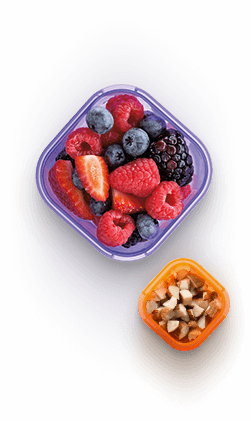 Containers with nuts and fruits