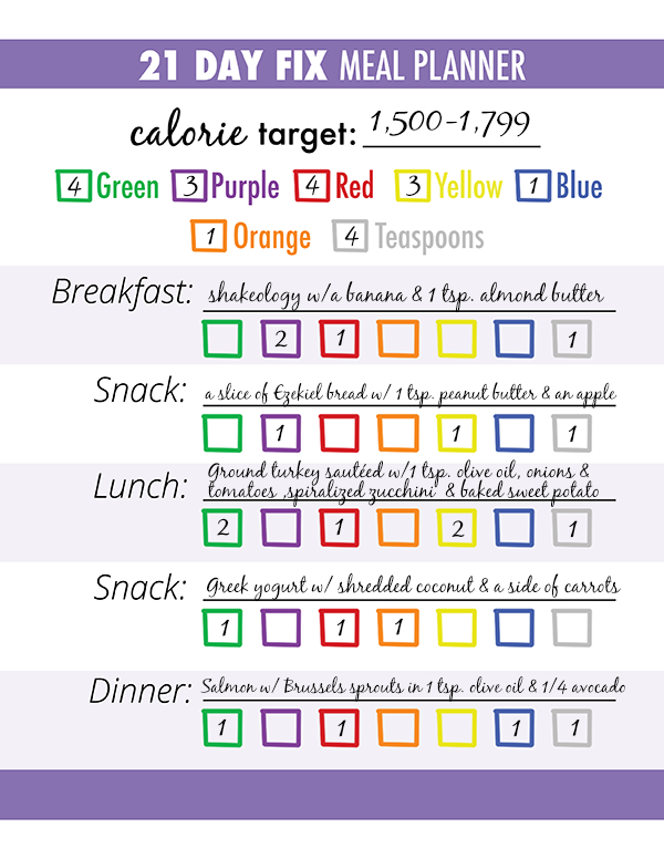 21 Day Fix Meal Plan How To Use The Containers Free Printable Plan