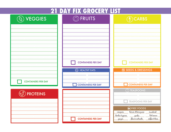 21 Day Fix sample grocery list