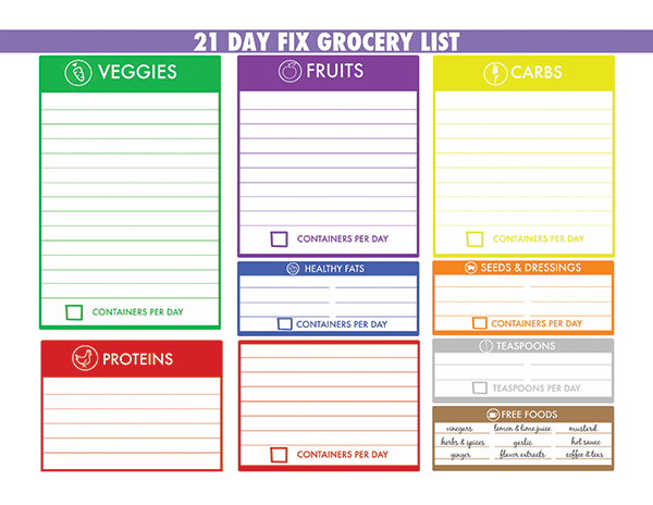 21 day fix extreme meal plan and grocery list