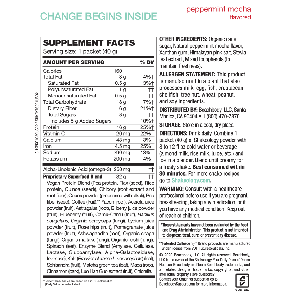 Peppermint Mocha PlantBased Vegan Shakeology Team Beachbody US
